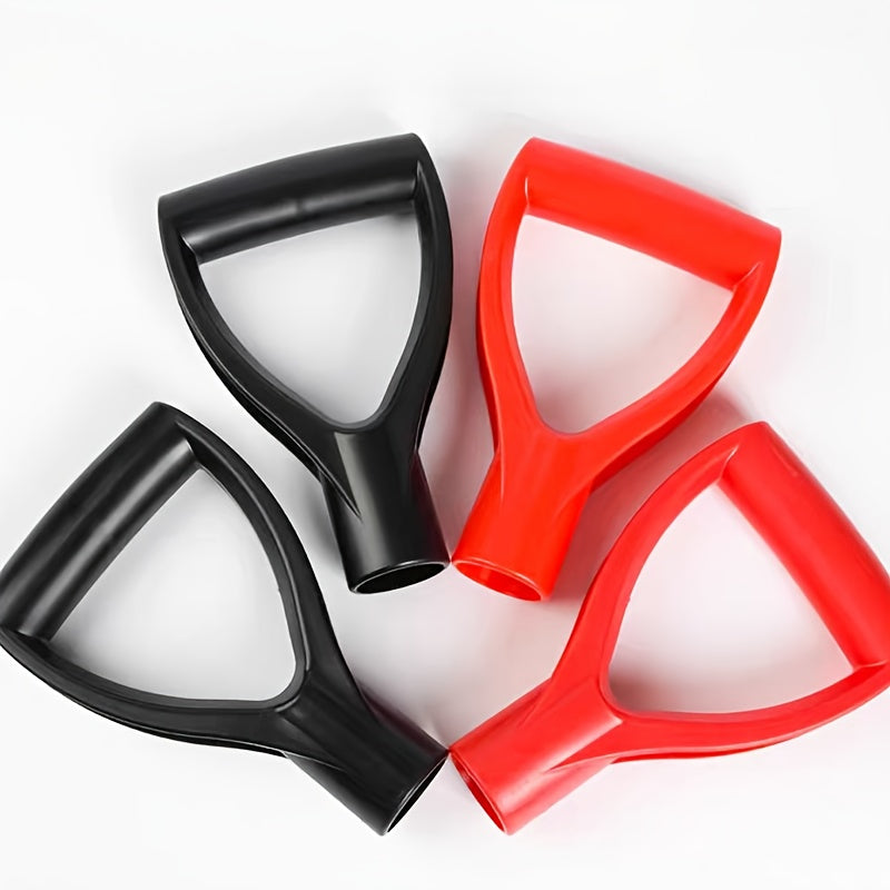 Poignée de pelle en plastique robuste et ergonomique, design courbé ou droit, compatible pelles et accessoires, idéale neige, jardinage et terrassement.