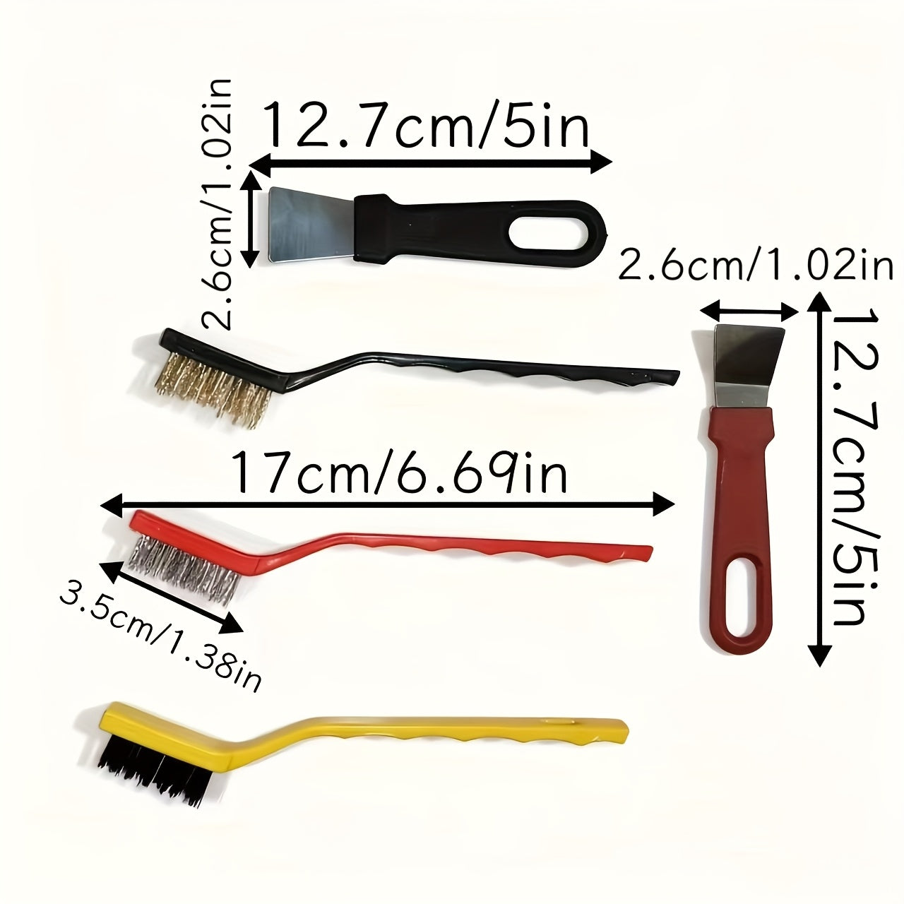 Set of 7 kitchen cleaning tools: ice shovel, electric brush, scrapers and brushes for hobs, hoods, pans and stubborn grease.