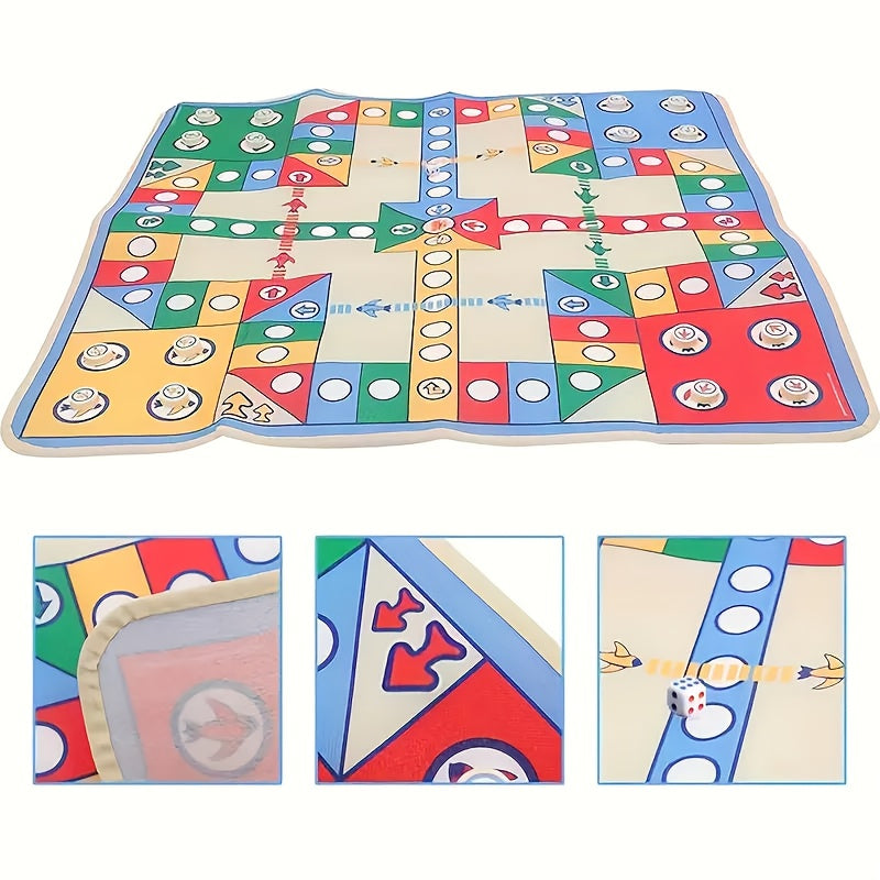 Jeu de ludo de luxe façon tapis, avec 16 pions, dés, pliable et portable, parfait pour famille, fêtes et cadeaux.