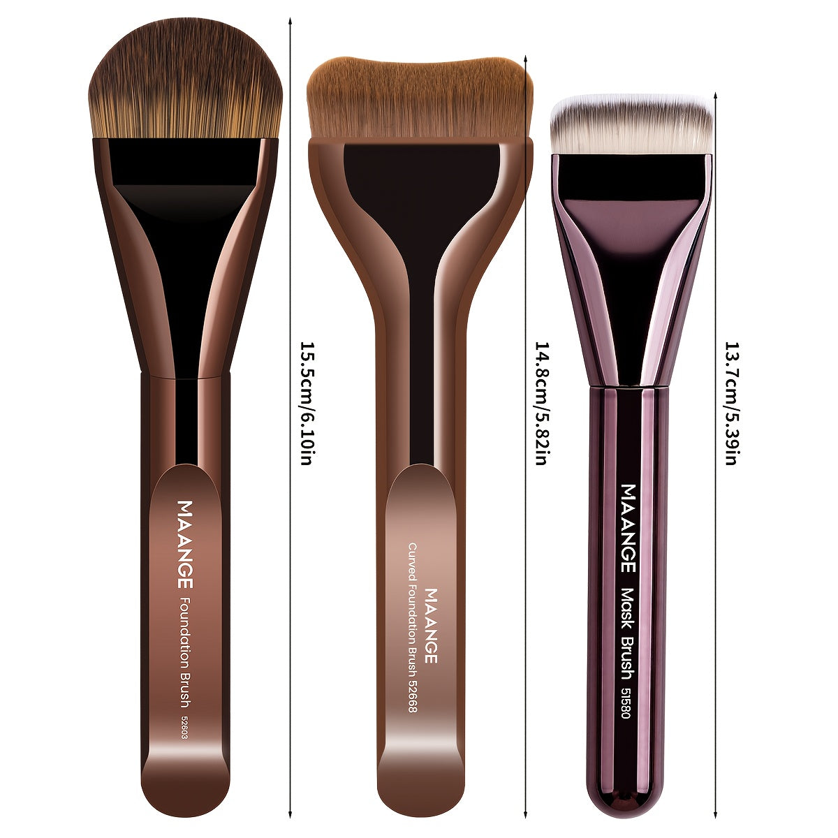 MAANGE 3-piece set: aluminum makeup brushes, Kabuki foundation brush, soft and thick bristles, beginners, portable and easy to use.