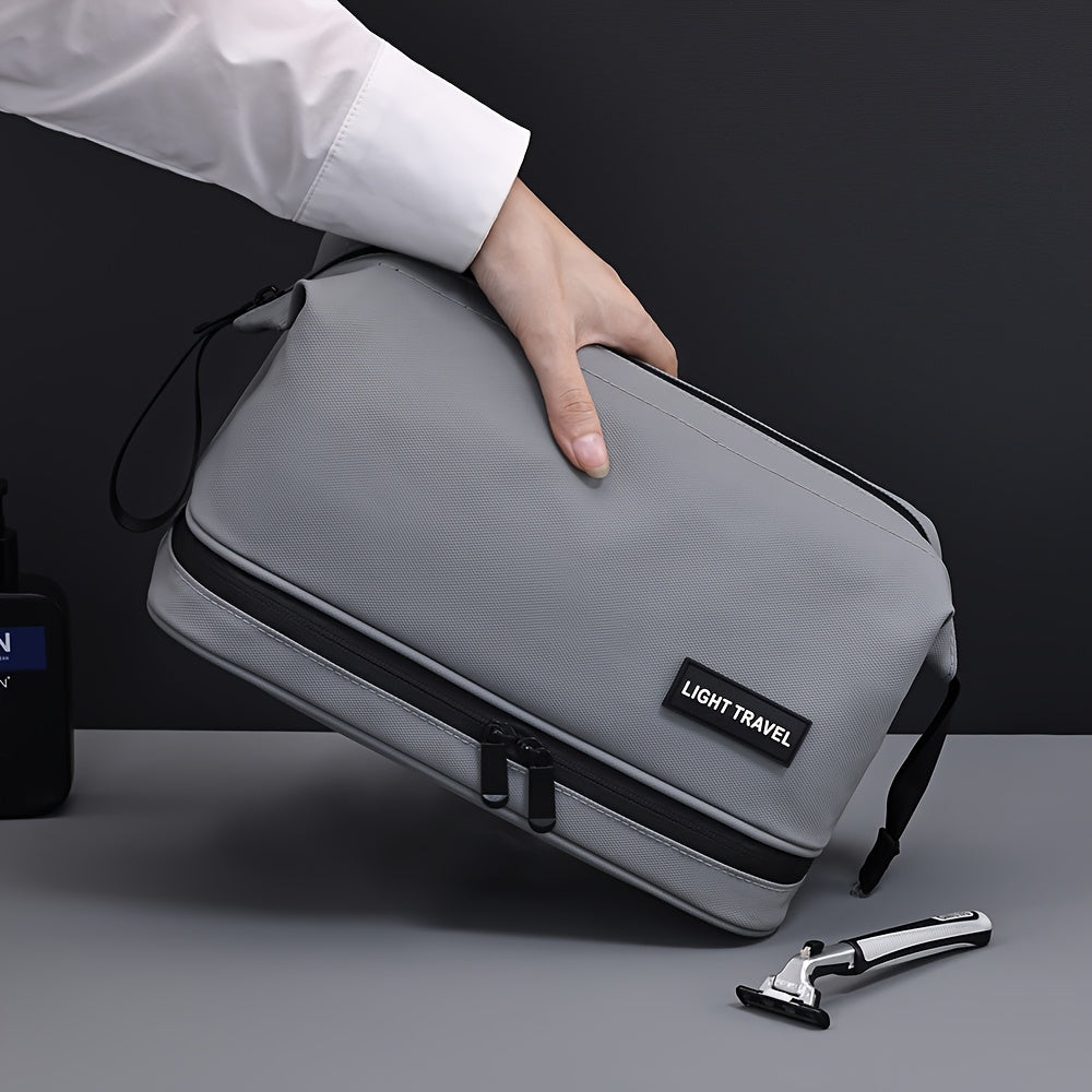 Trousse de toilette élégante, grande capacité, étanche avec séparation humide/sèche, parfaite pour voyages d’affaires et rangement domestique.