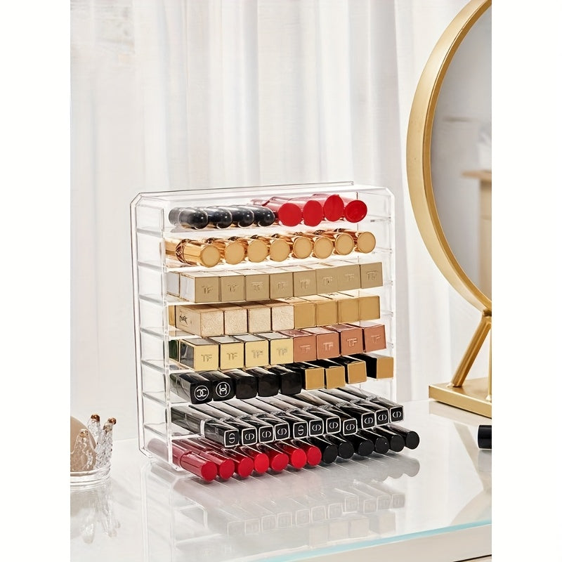 Set of 2 multifunctional transparent trays for cosmetics, ideal for organizing lipsticks, nail polish and eyeshadows on the counter without electricity.