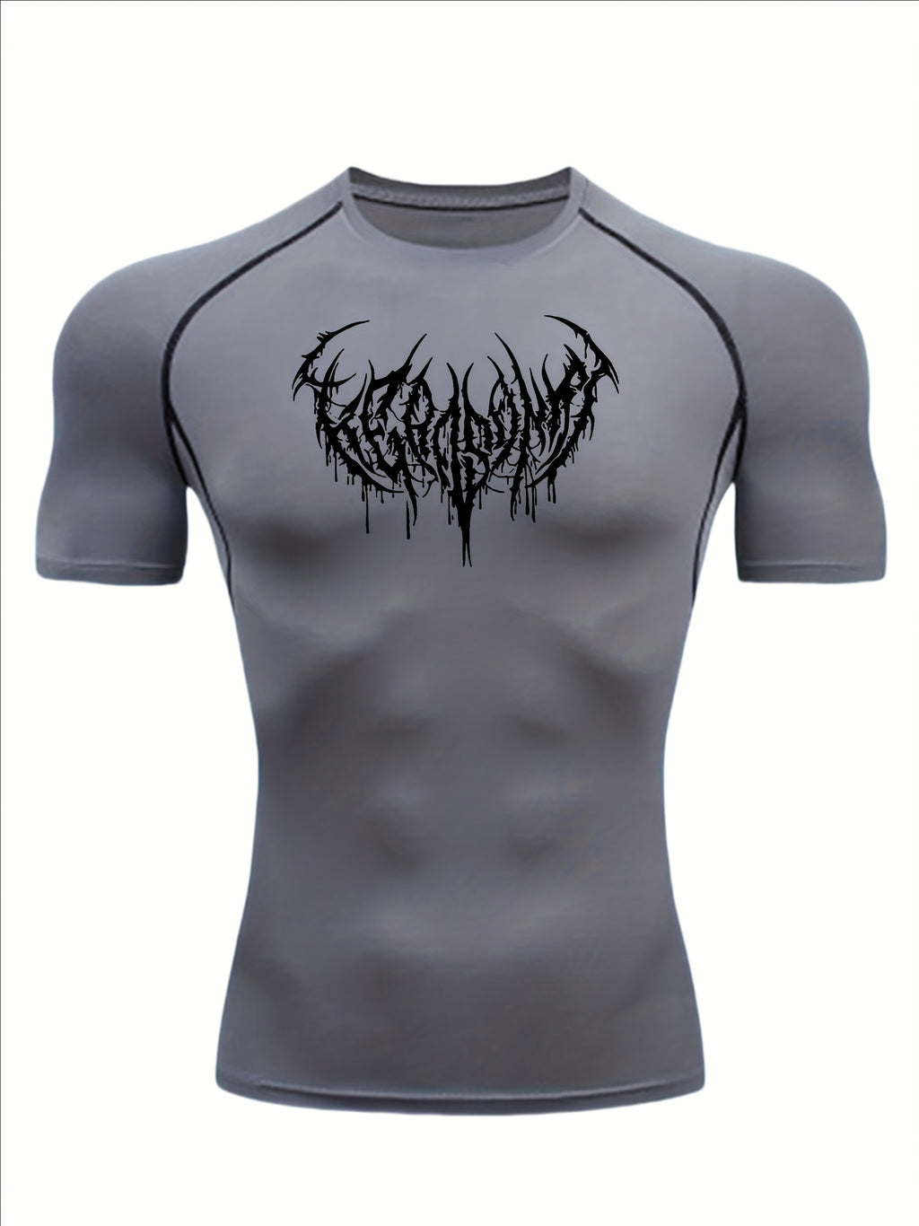 T-shirt compression homme, séchage rapide, tissu respirant et extensible, motif musculaire, maintien slim, idéal gym, cyclisme, boxe et entraînement.