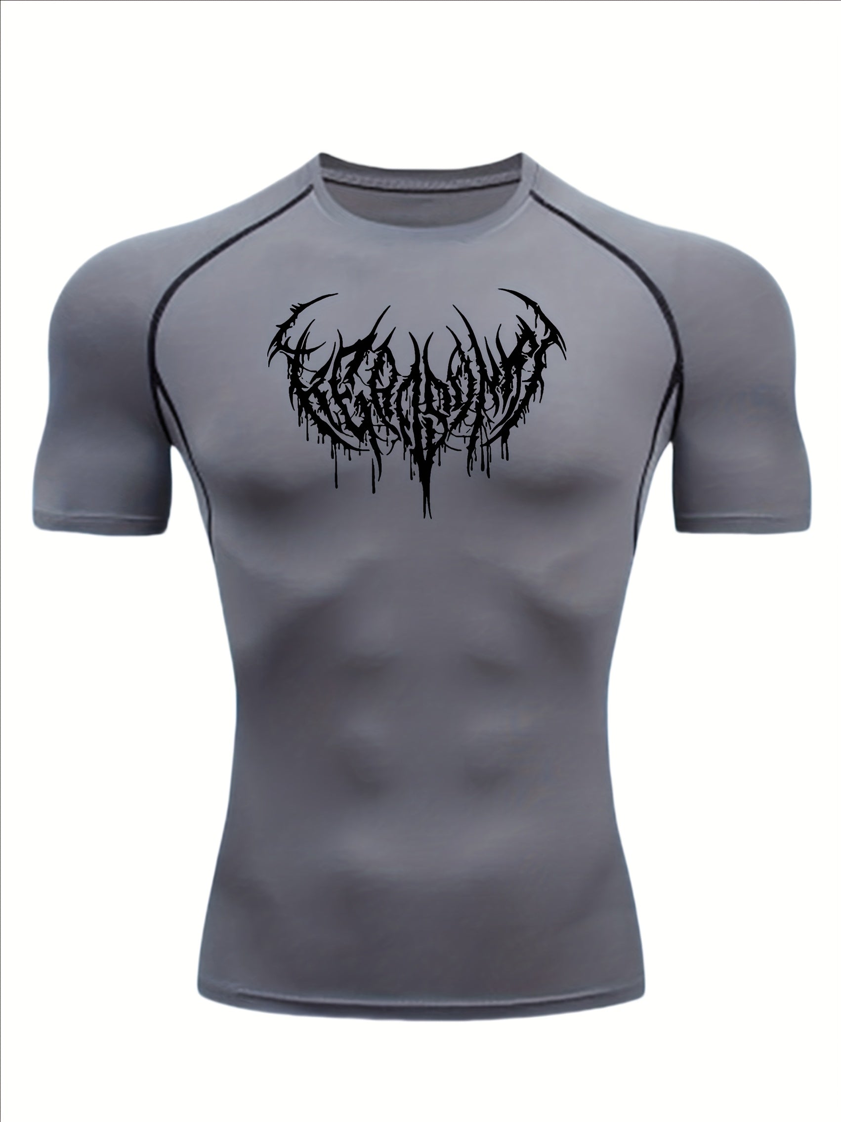 T-shirt compression homme, séchage rapide, tissu respirant et extensible, motif musculaire, maintien slim, idéal gym, cyclisme, boxe et entraînement.