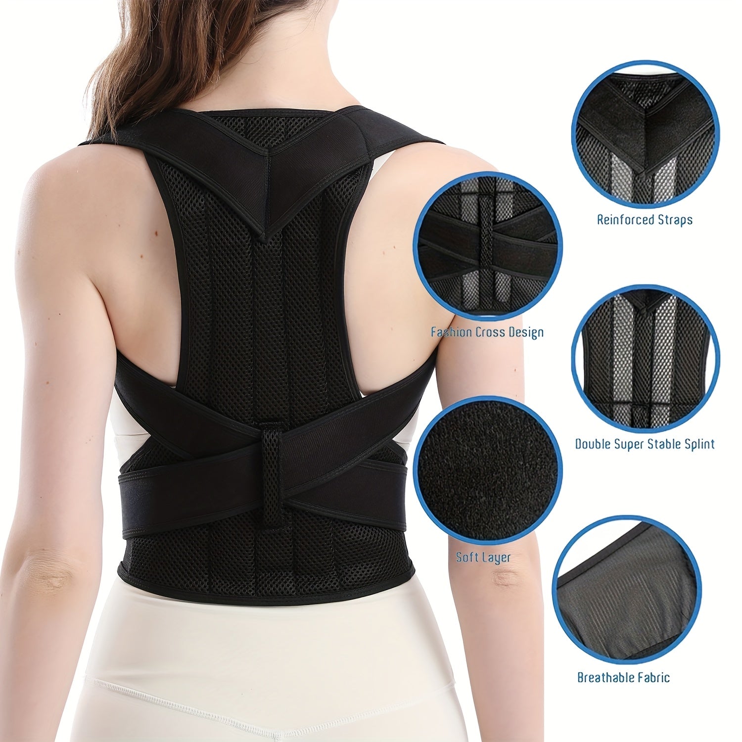 Correcteur de posture magnétique LINGPENG, réglable, en PET noir, redresse épaules et dos, soulage muscles et favorise une posture correcte.