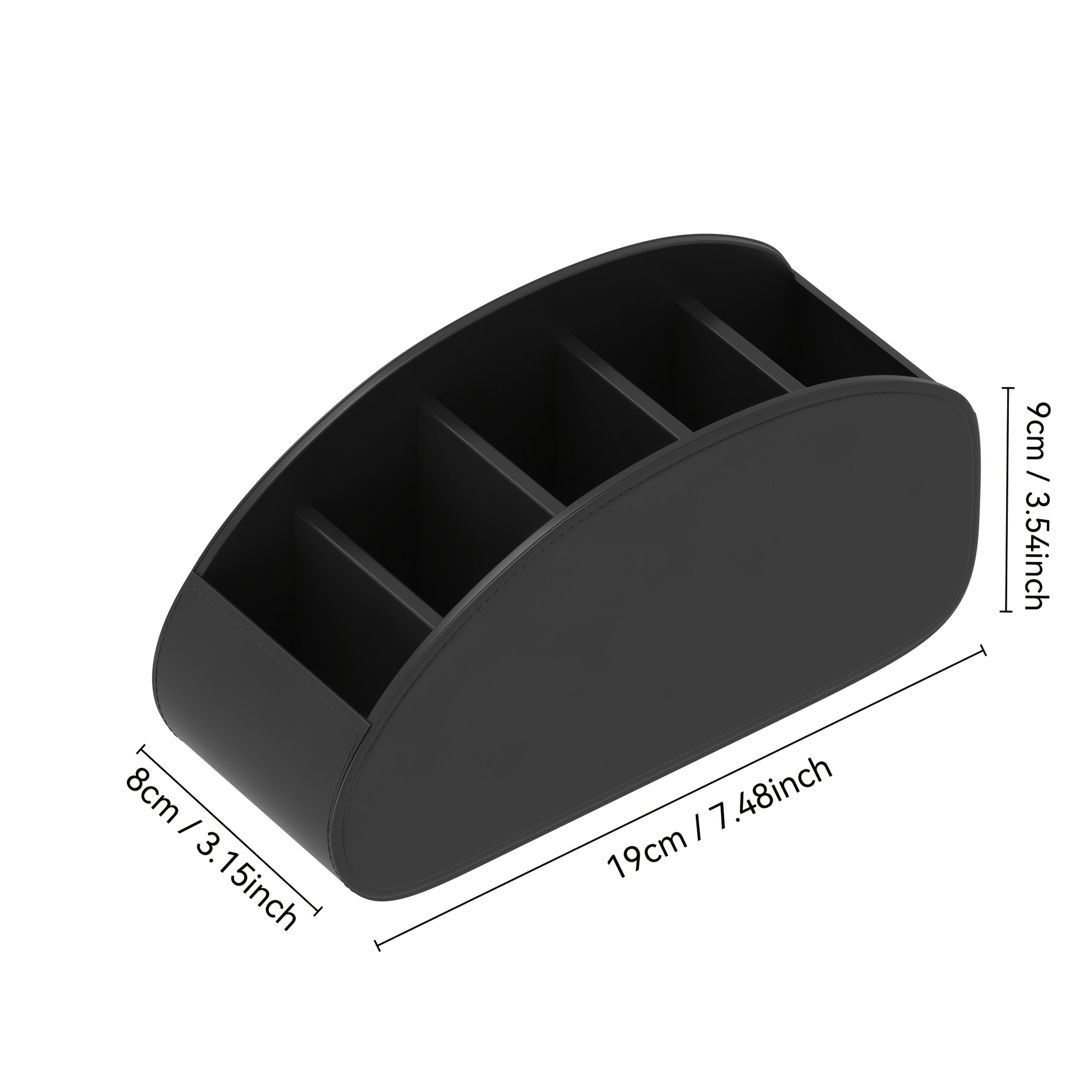 5-compartment remote control organizer, TV/DVR compatible, optimizes space in living room, office or bedroom, practical for remote controls, glasses and small accessories.