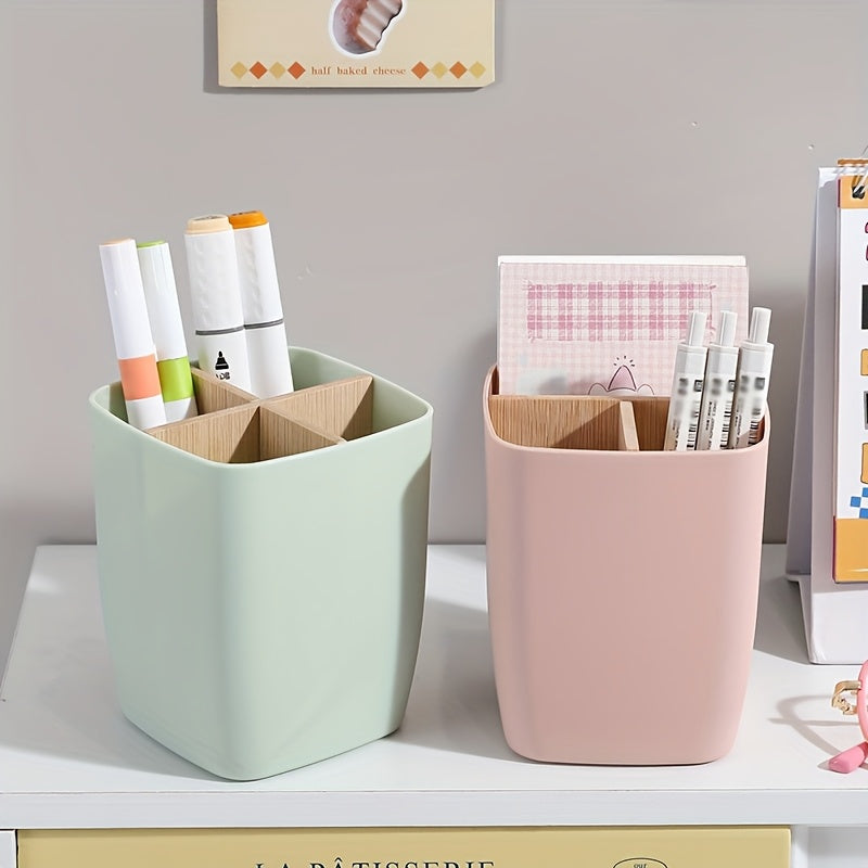 Imitation bamboo desk organizer, 3/4 compartments, for pens, jewelry and small items, ideal for office, bathroom or bedroom.