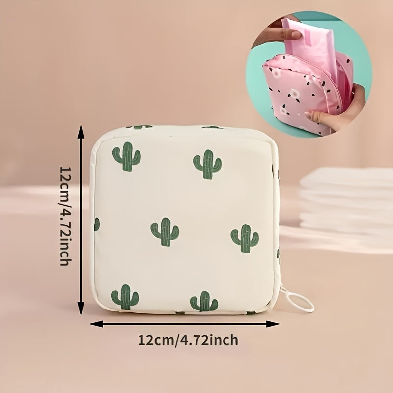 Pochette de rangement hygiénique pour serviettes et tampons, compacte et portable, idéale pour kit menstruel féminin en déplacement.