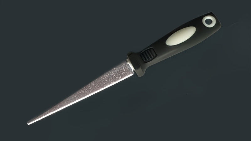 Pierre à aiguiser 2-en-1 diamant pour couteaux, ciseaux et outils de jardin, double face plate et courbe, poignée antidérapante, gris argenté.