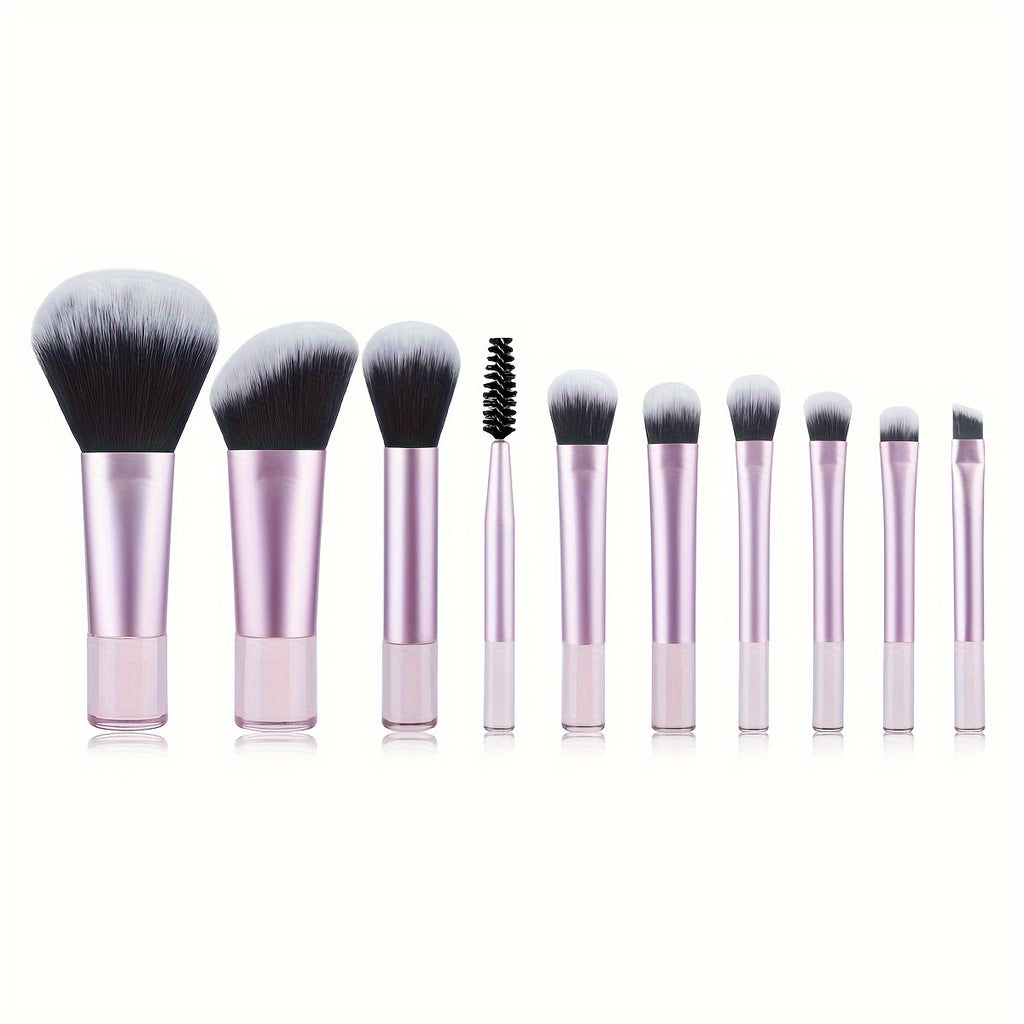 Set mini pinceaux maquillage 10 pièces avec pochette, portable, pour poudre, contour, yeux, sourcils et correcteur, idéal cadeau.