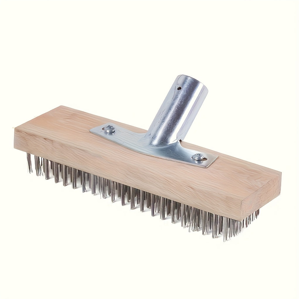 Brosse de sol en fil d’acier robuste, poignée ergonomique, idéale pour nettoyer surfaces métalliques, jardins et extérieurs sans électricité.
