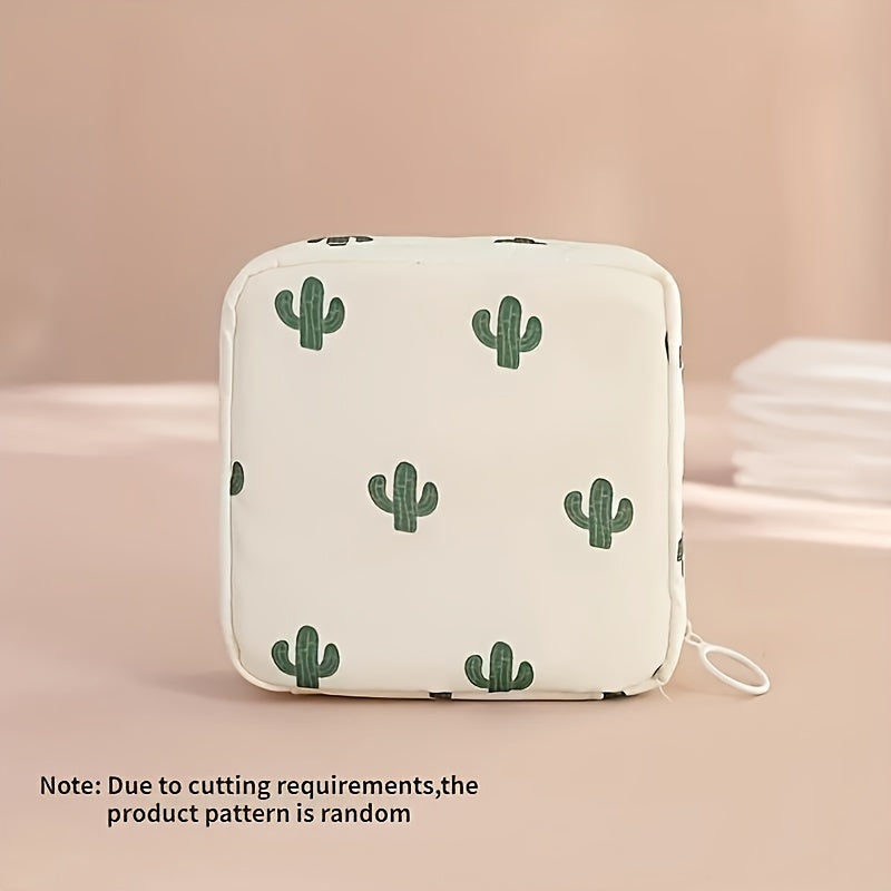 Pochette de rangement hygiénique pour serviettes et tampons, compacte et portable, idéale pour kit menstruel féminin en déplacement.