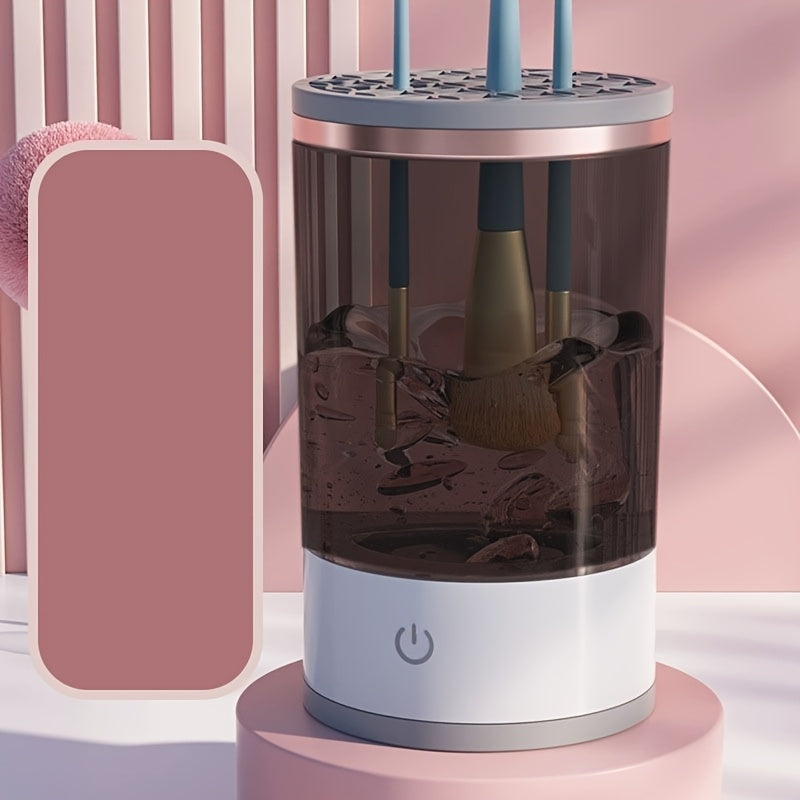 Automatic electric makeup brush cleaner with cleaning mat, compatible with all sizes, convenient and portable, ideal gift for women.