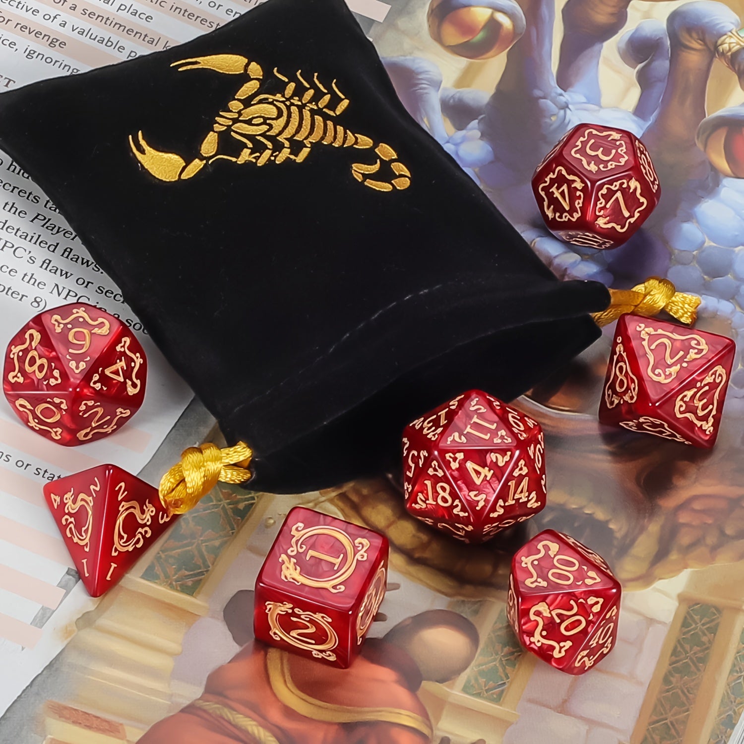 Jeu de dés polyédriques premium (7 pièces) avec sac à cordon pour D&D, RPG et jeux de table. Idéal pour les jeux de rôle, Halloween, Noël et aventures fantastiques.