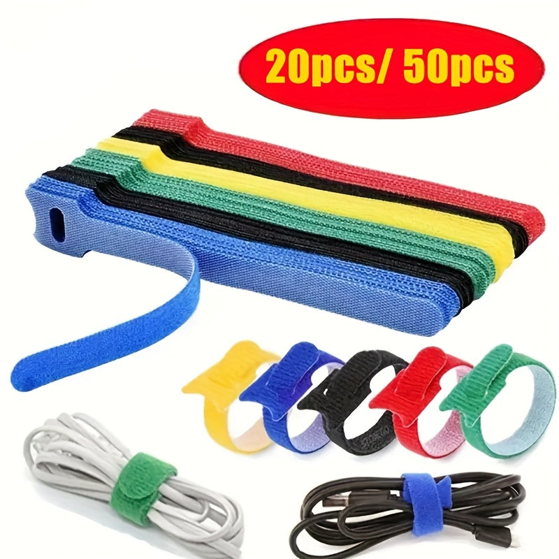 Lot de 20/50 sangles en nylon réutilisables, auto-adhésives, souples et durables, parfaites pour organiser câbles, bureau ou usage quotidien.