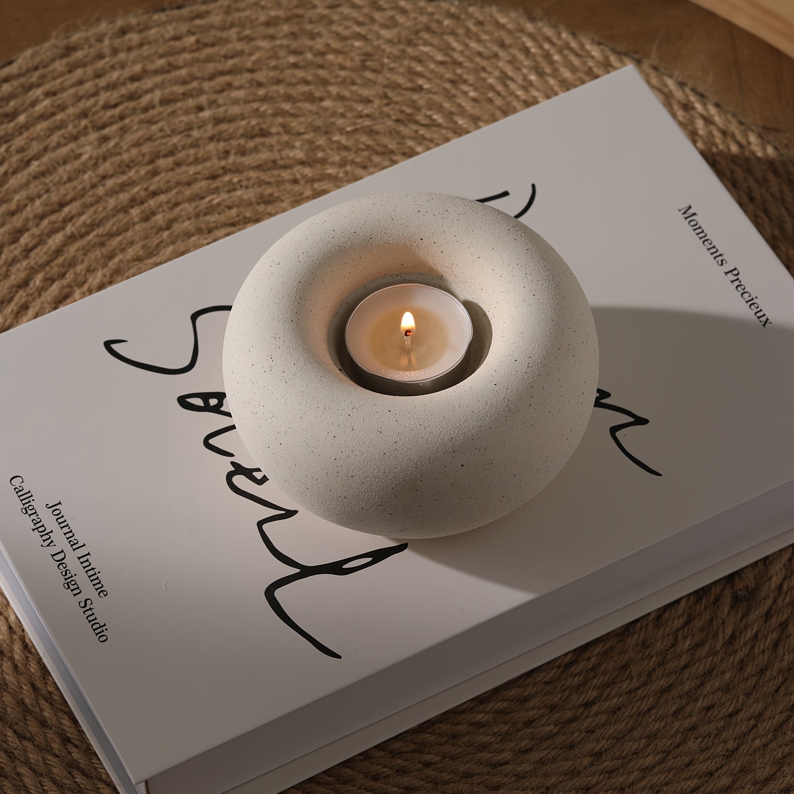 Bougeoir en céramique blanche NJCHARMS, forme donut, moderne vintage, petit centre de table décoratif pour mariages, dîners et cadeaux.