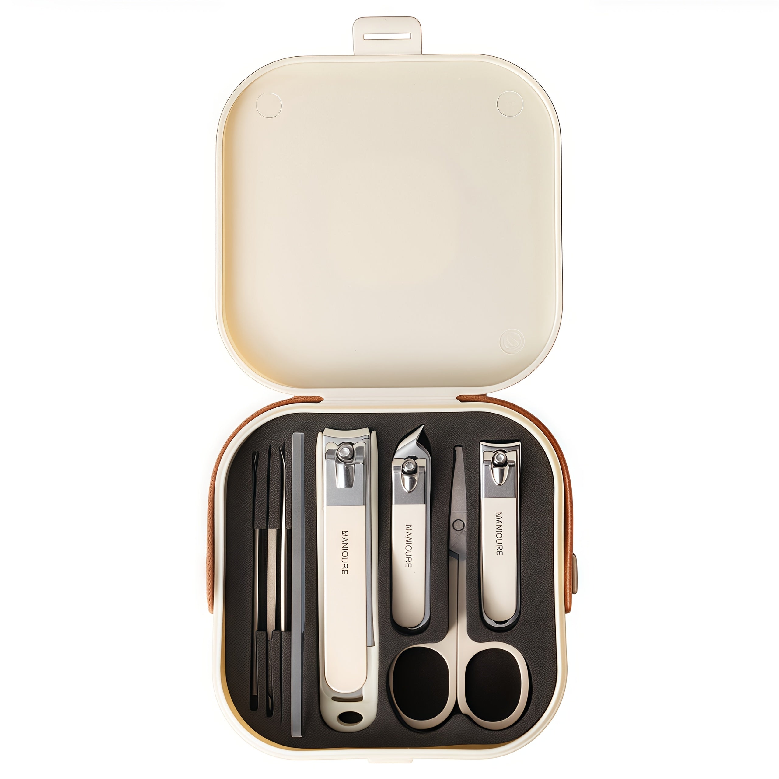 Set of 8 stainless steel nail clippers with storage box, waterproof and portable, perfect for personal care and travel.