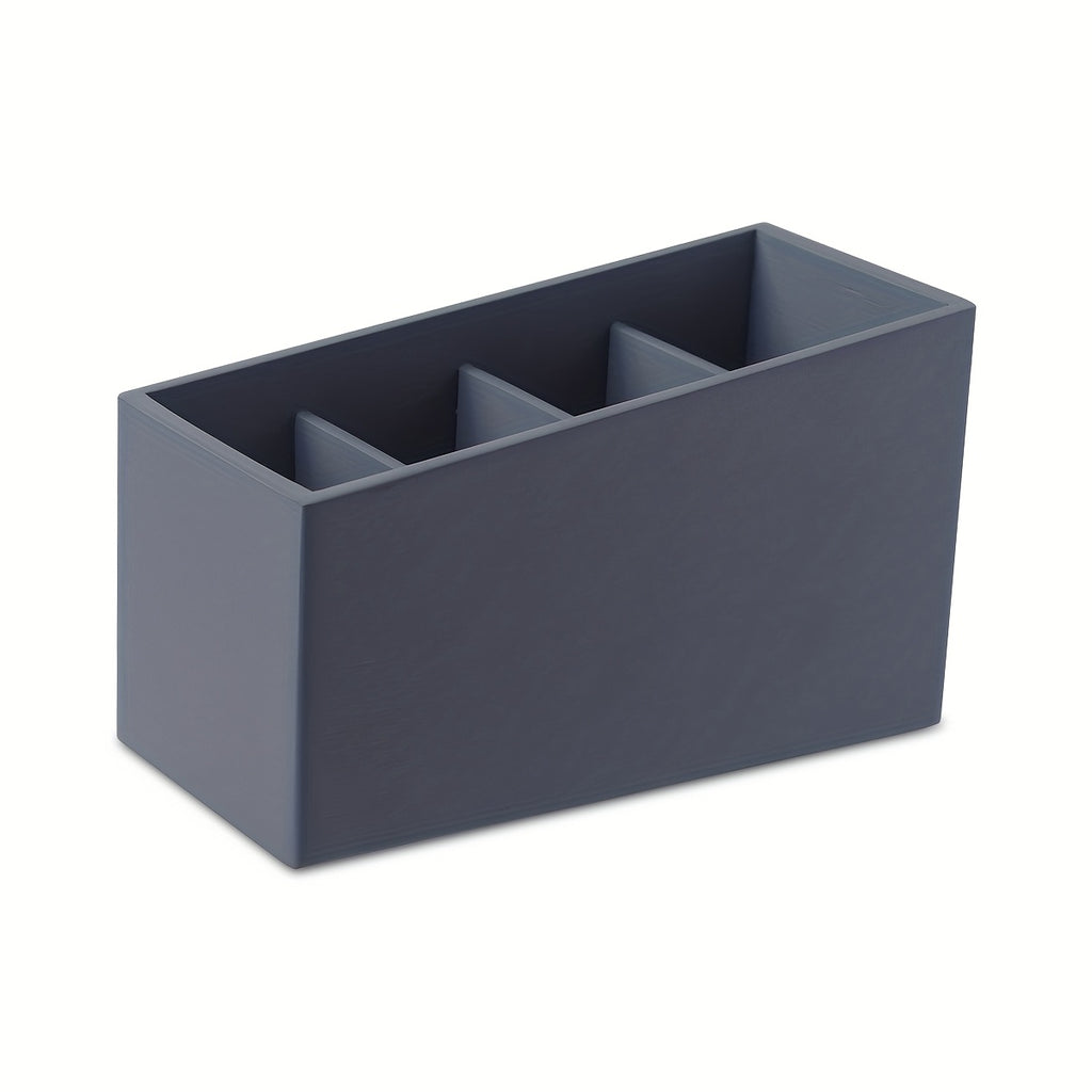 Four-compartment wooden box, perfect for organizing remote controls, makeup brushes and pens in the living room, bedroom or office.