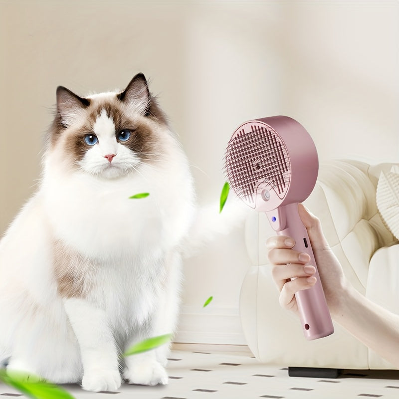 Brosse de toilettage 3-en-1 pour chats et chiens, électrique à vapeur, spray et peigne flottant, outil batterie pour soins animaux.