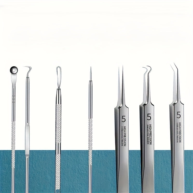 Set professionnel 11 pièces, aiguilles ultra-fines en acier inoxydable, extracteur points noirs et boutons, nettoyeur de pores, adapté peaux normales.