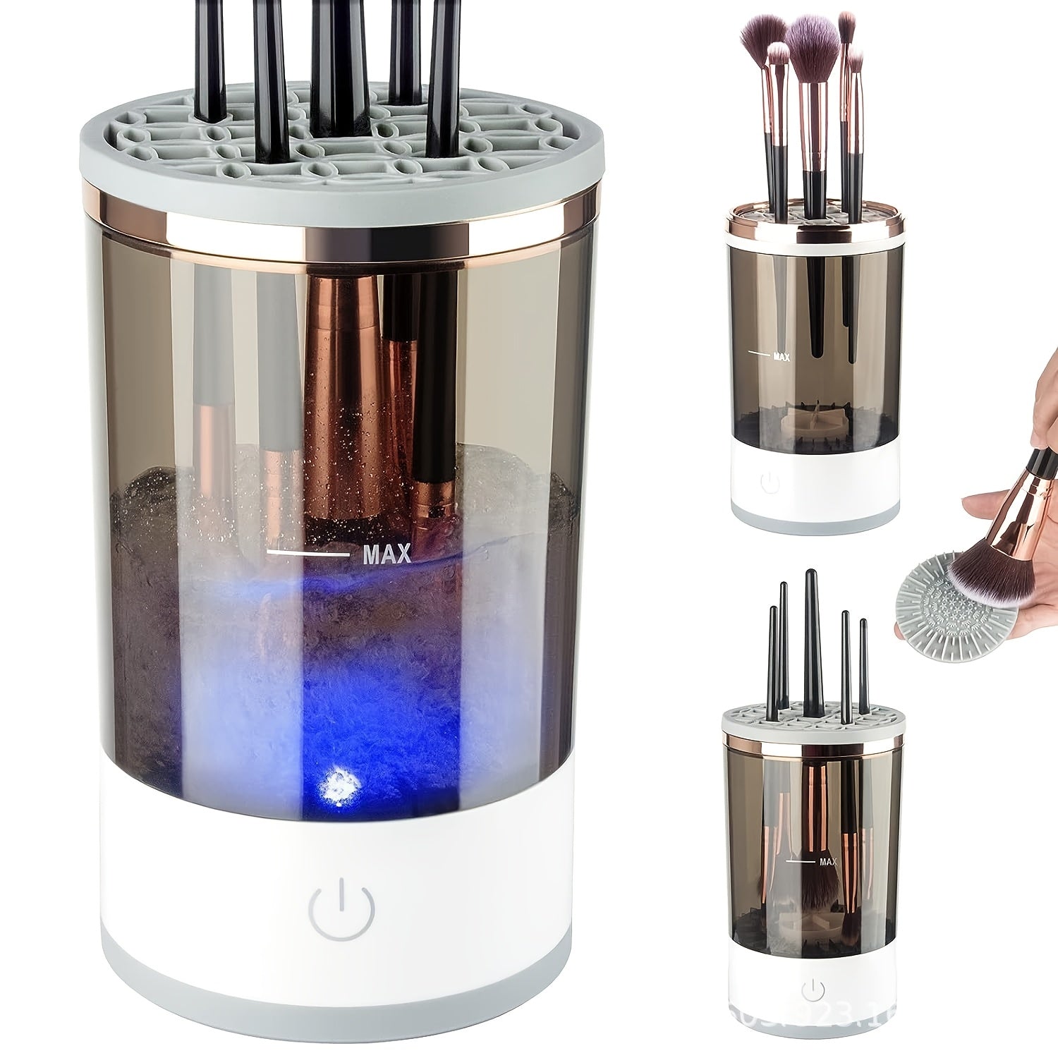Automatic electric makeup brush cleaner with cleaning mat, compatible with all sizes, convenient and portable, ideal gift for women.