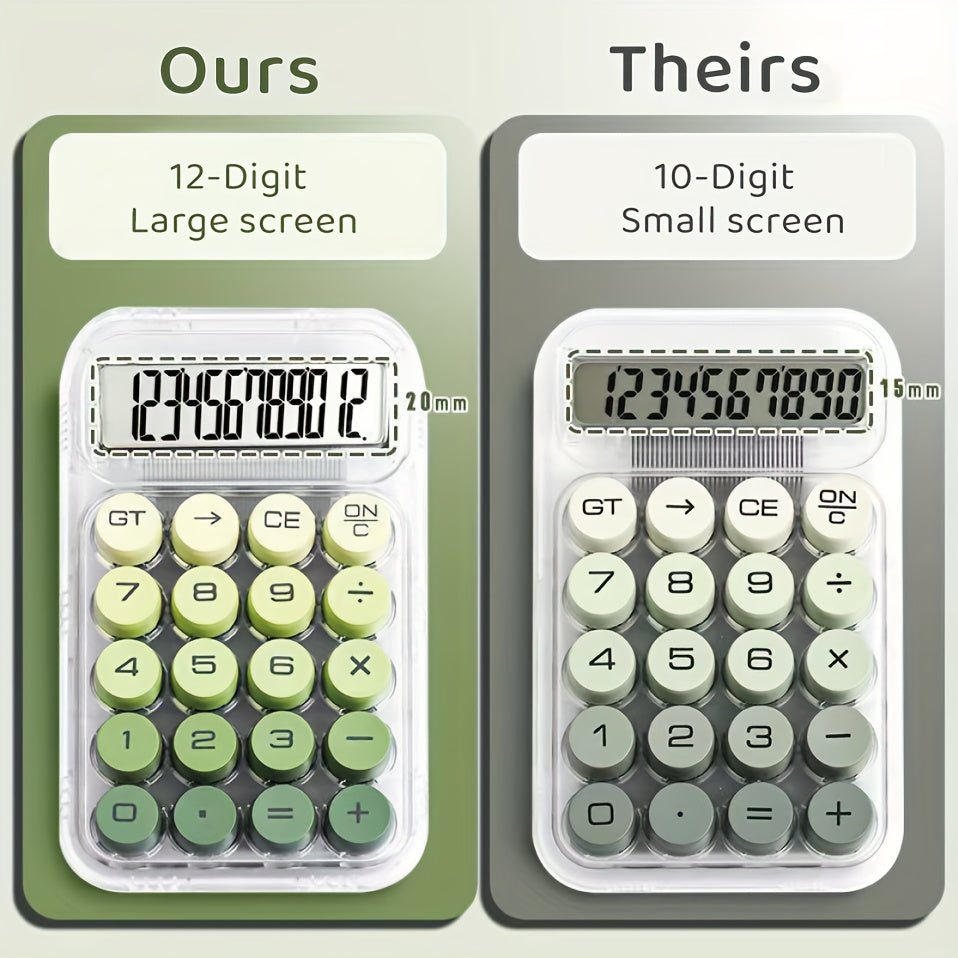 Dopamine transparent calculator with large 12-digit display, ergonomic keys, compact and durable design, ideal for office or specific needs.