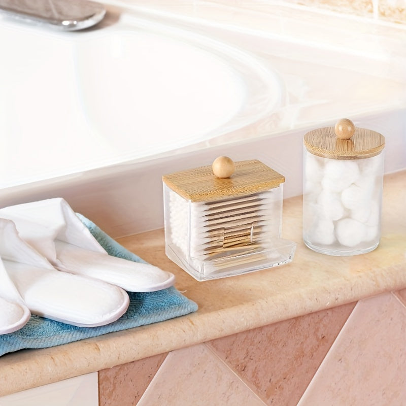 Lot de 2 ou 3 boîtes transparentes avec couvercles, pour cotons-tiges, disques et fil dentaire, organise salle de bain et rangement maison.