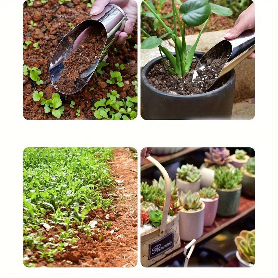 Pelle en acier inoxydable durable, idéale pour succulentes et semis, offrant précision, propreté et confort pour vos travaux de rempotage.