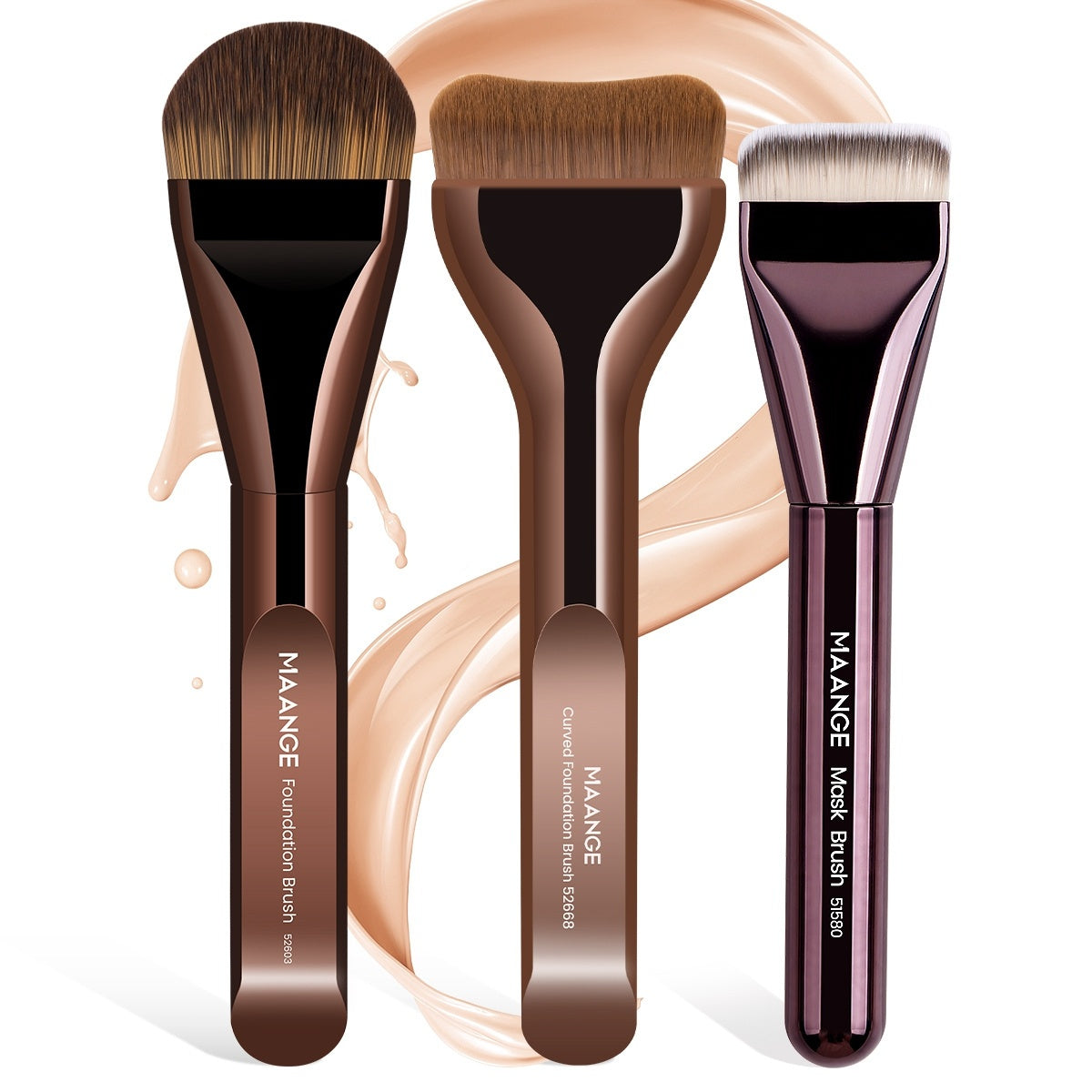 MAANGE 3-piece set: aluminum makeup brushes, Kabuki foundation brush, soft and thick bristles, beginners, portable and easy to use.