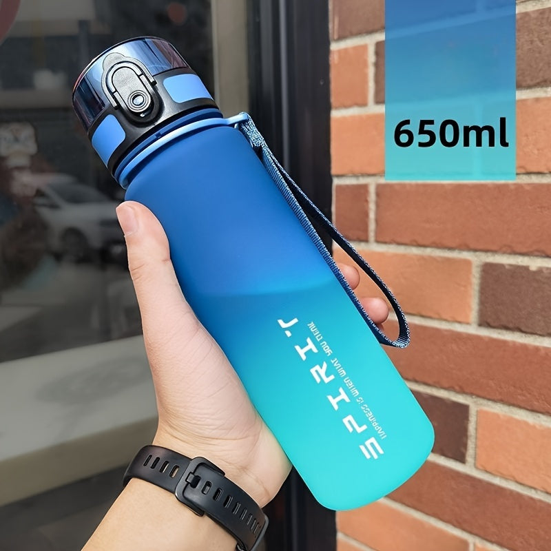 Bouteille d’eau sportive portable 650 ml/1 L, plastique dégradé, légère, idéale fitness, voyage et usage quotidien pour hommes et femmes.