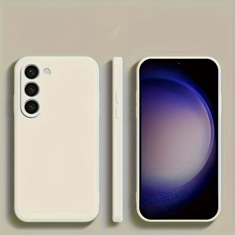 Square silicone case with straight edges for Samsung Galaxy, offering shock protection, secure grip and modern minimalist design.