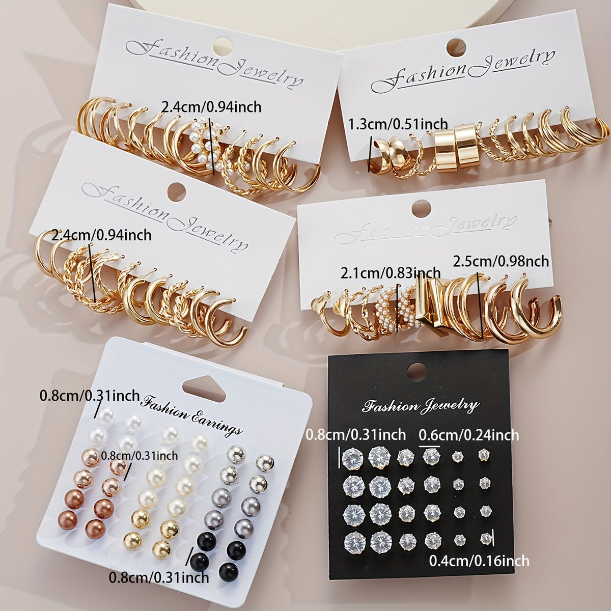 Set of 108 women's zinc alloy earrings with rhinestones, elegant and casual style, ideal gift without box.