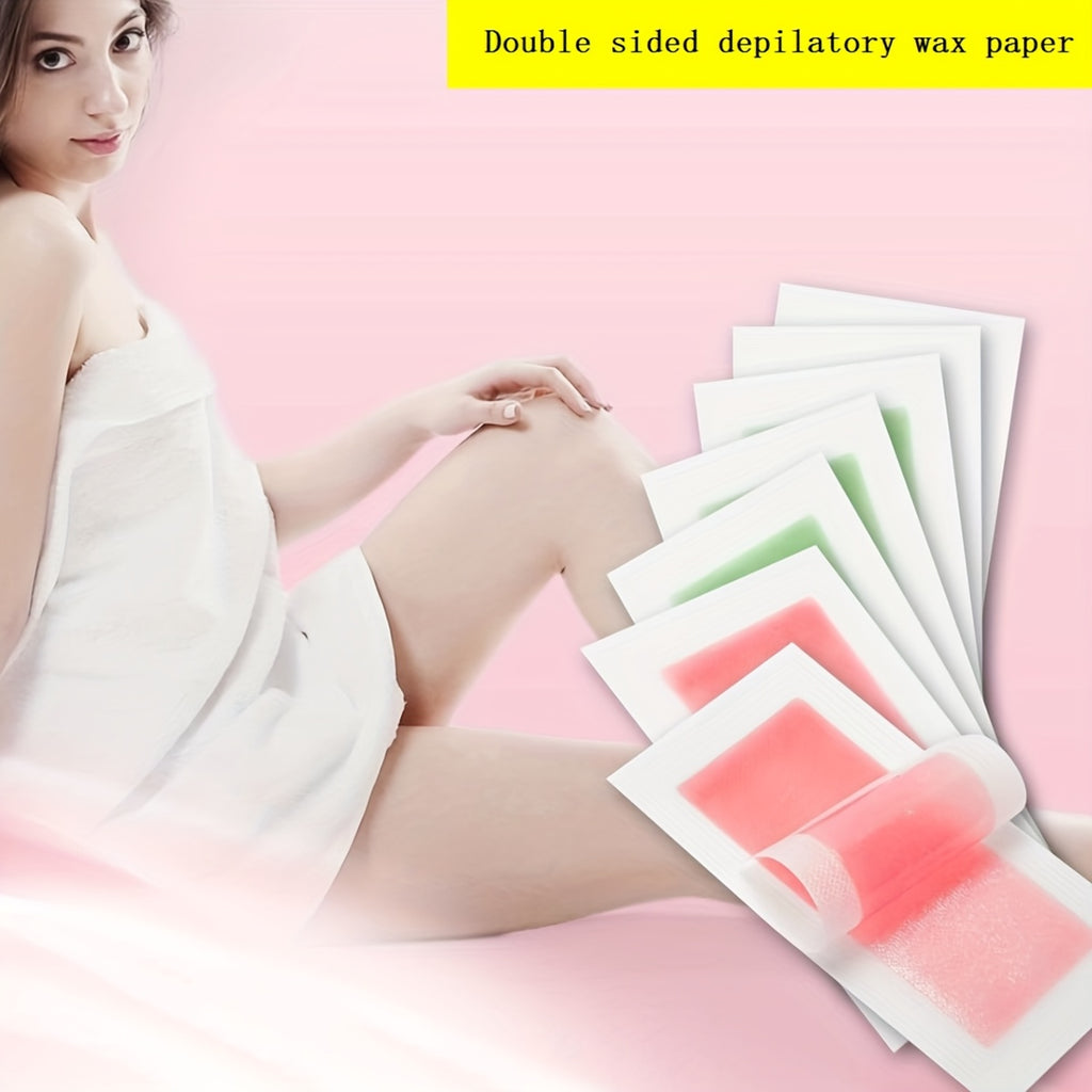 Lot de 20 bandes de cire Waxkiss, pour lèvres, barbe, sourcils et maillot, mélange gentiane et ortie, parfum aloe/rose/citron, usage multi-peaux beige clair.