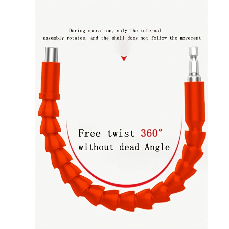 Joint universel pour perceuse électrique, arbre souple orange, extension multifonction pour embouts, connexion perceuse manuelle, idéal bricoleurs et professionnels.