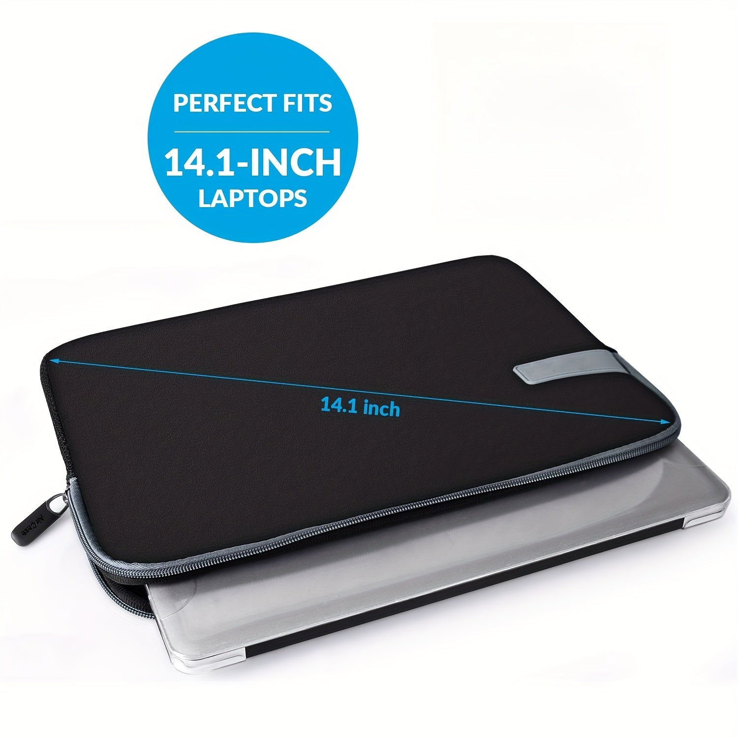 Housse noire en néoprène pour ordinateur 15,6", conforme TSA, protection antidérapante, accès facile au port d’alimentation, durable et élégante pour travail ou voyage.