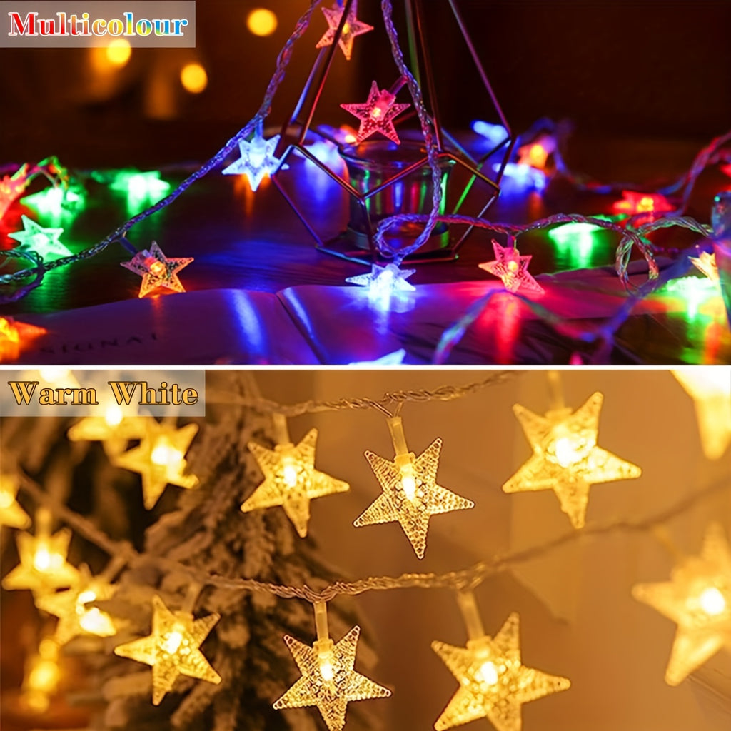 Guirlande lumineuse LED étoiles 10 à 80 LED, alimentée par piles, idéale pour décoration intérieure et extérieure, mariages, fêtes, Noël, jardin ou événements spéciaux.