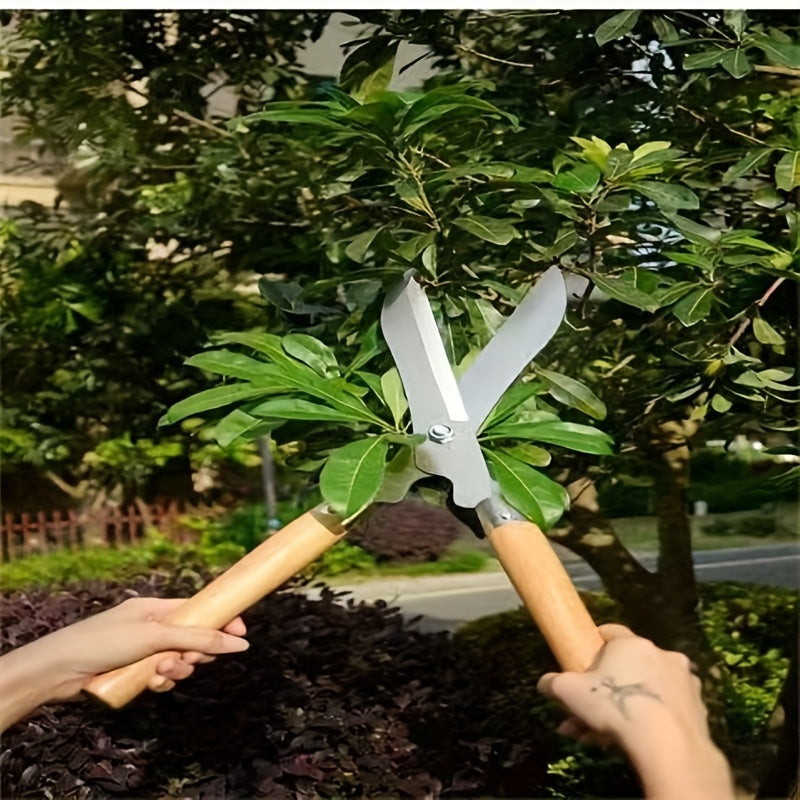 Sécateur professionnel robuste, lame carbone 25 cm, manche ergonomique en noyer antidérapant, idéal pour bordures, haies et taille décorative.