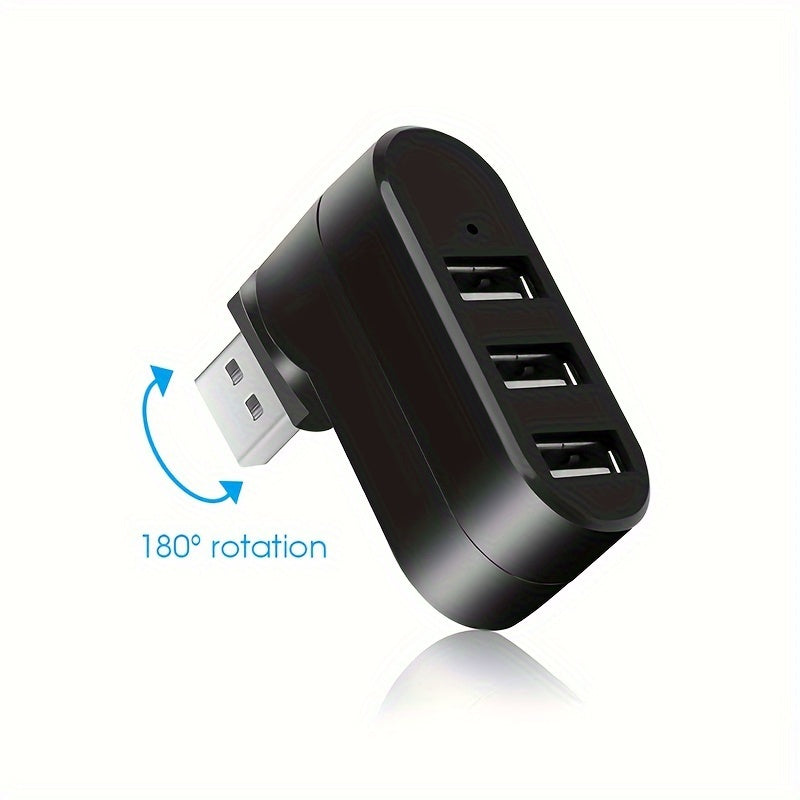 Mini adaptateur hub USB 3 ports pour PC et ordinateur portable, rotation pratique, connexion multiple, design compact et durable.