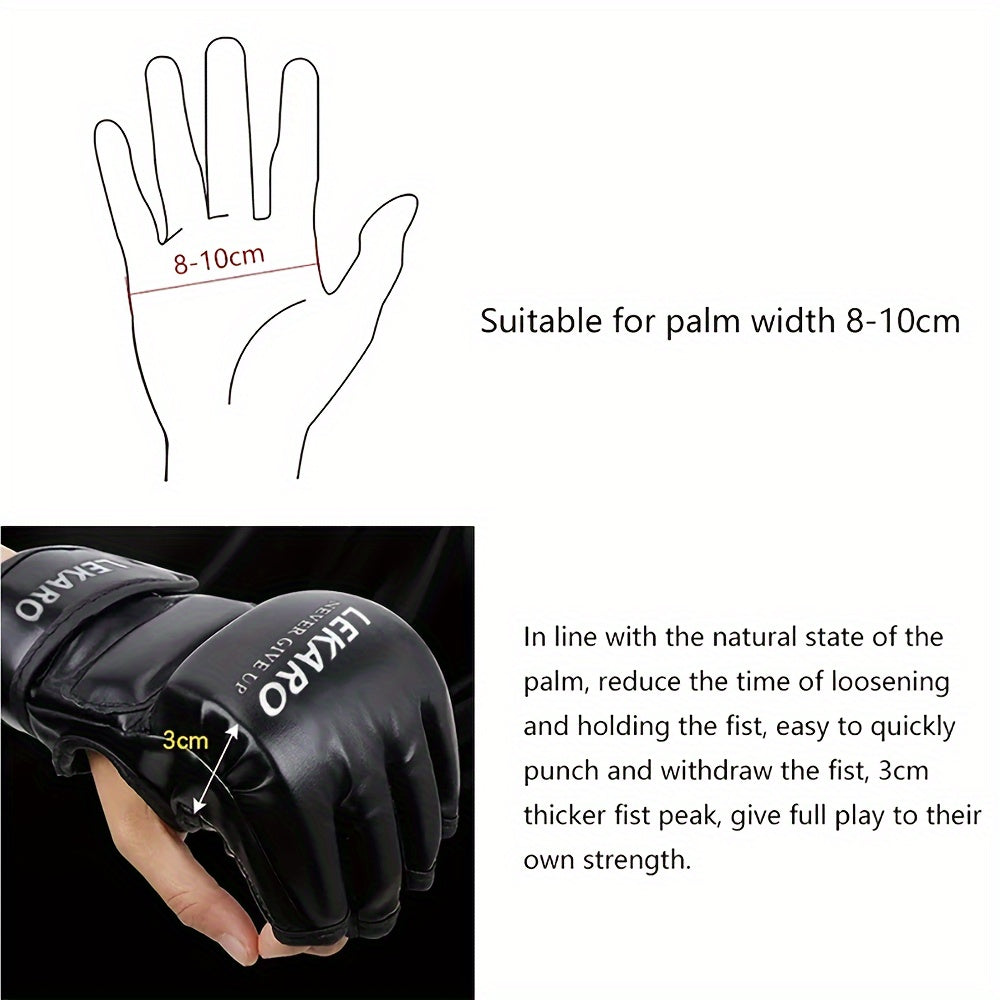 Gants de boxe demi-doigt en PU de haute qualité, idéaux pour adultes, offrant confort et protection, parfaits comme cadeau pour passionnés de boxe.