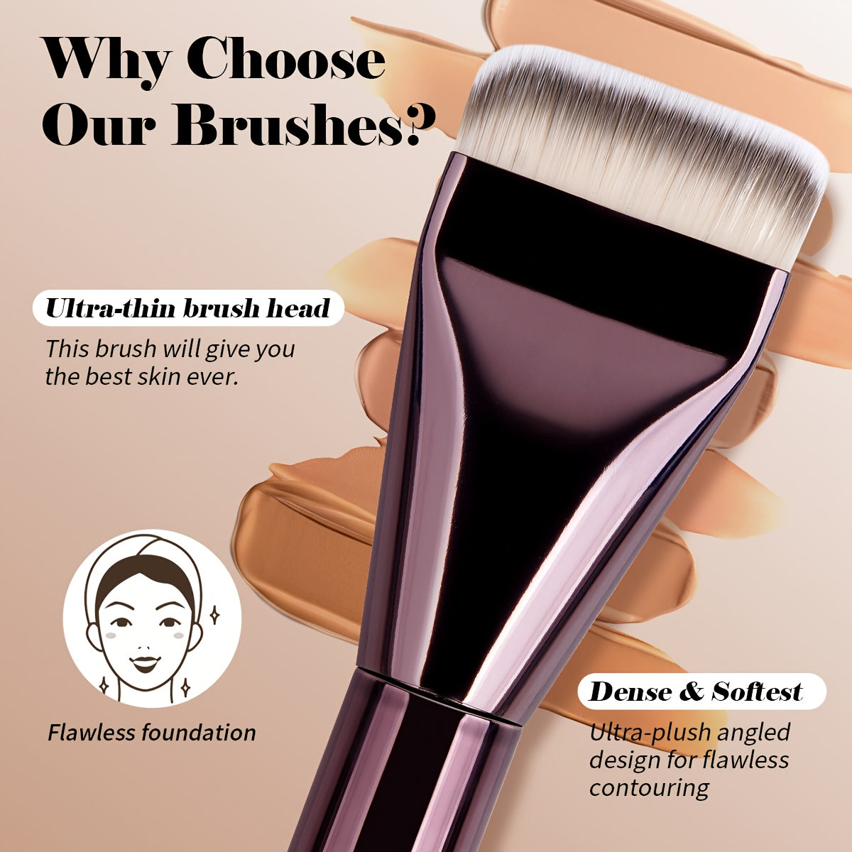 MAANGE 3-piece set: aluminum makeup brushes, Kabuki foundation brush, soft and thick bristles, beginners, portable and easy to use.