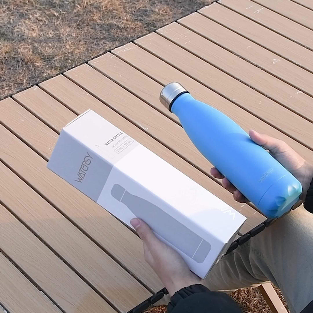 Bouteille WATERSY 500 ml en acier inoxydable, thermique, étanche, sans BPA, conserve boissons chaudes 12 h et froides 24 h.