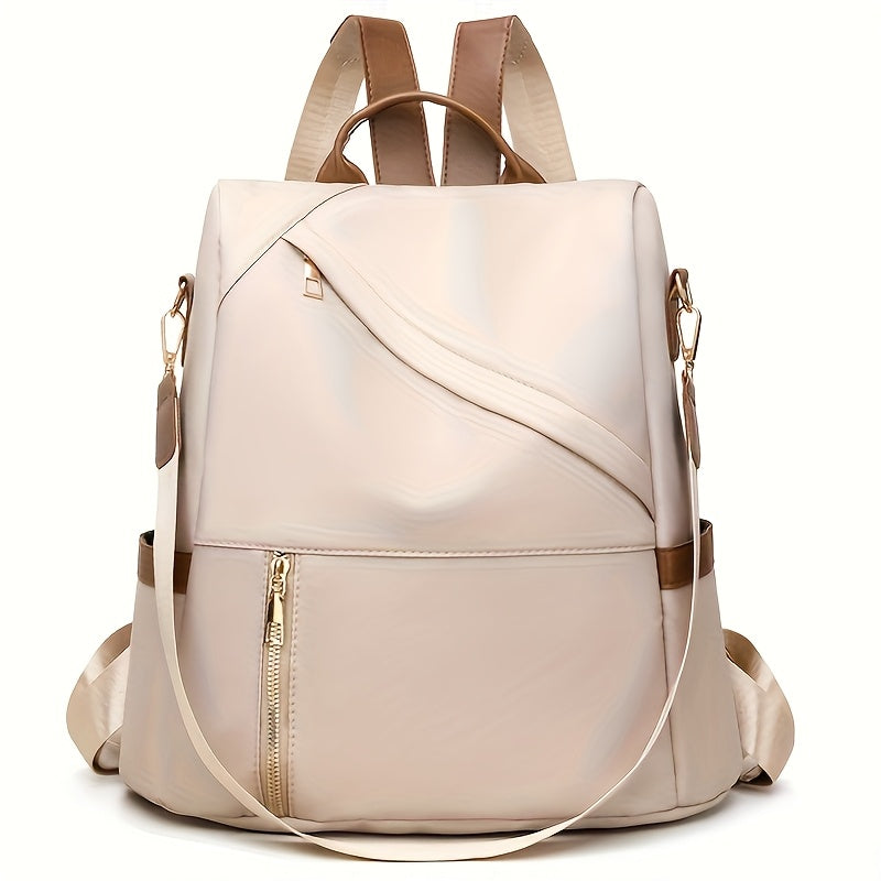 Sac à dos femme grande capacité, nylon doux, couleur unie, pratique pour voyage, travail ou ordinateur, fermeture éclair et poches multiples.