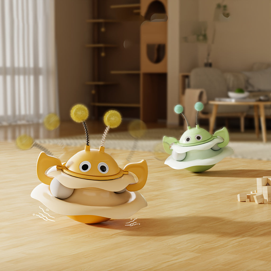 Jouet interactif 3-en-1 pour chats, thème abeille, plaque à bascule avec balle et bâton, sans batterie, stimule exercice et amusement.