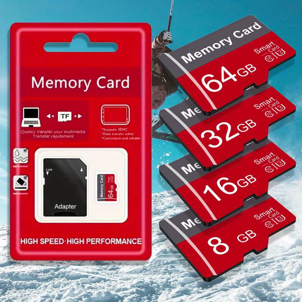 Carte Mémoire TF avec Adaptateur : Capacités 1 à 64 Go, haute vitesse A1 C10, compatible tablettes, caméras, smartphones, PC et consoles.