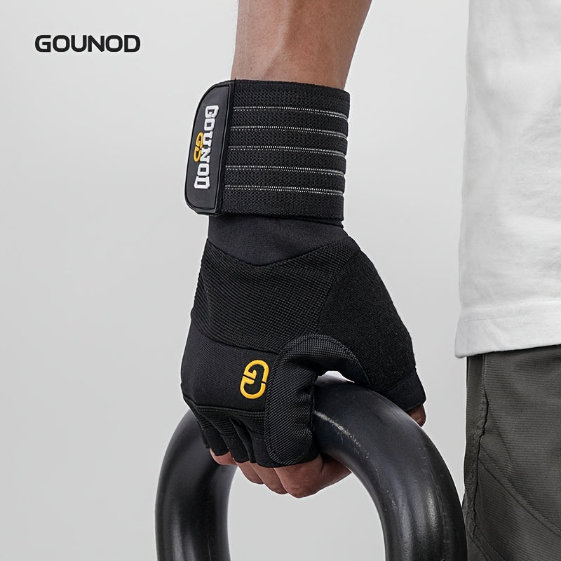 Paire de gants de musculation GOUNOD, design antidérapant avec renfort au pouce, fermeture ajustable, parfaits pour le fitness et le bodybuilding.