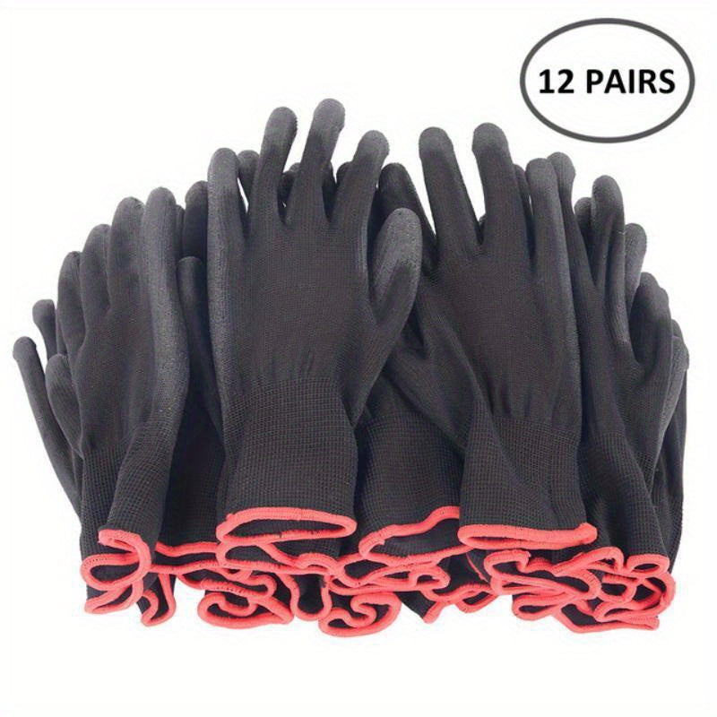 Pack of 12 pairs of durable, non-slip and anti-static work gloves, suitable for gardening, DIY and safe industrial use.