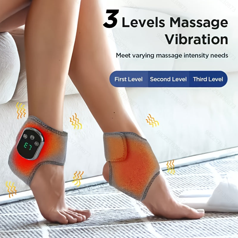 Massageur de cheville avec écran tactile LCD, vibration et chaleur, 3 niveaux, rechargeable USB, ergonomique, idéal domicile, cadeau seniors et amis.