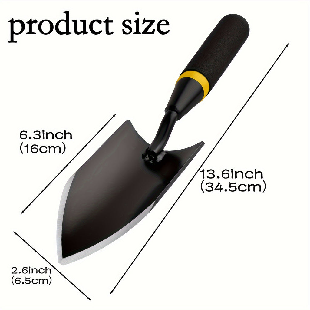 Pelle de jardin en acier carbone robuste Poignée ergonomique en caoutchouc, idéale pour planter, creuser et transplanter, outil durable pour jardinage et entretien des sols.