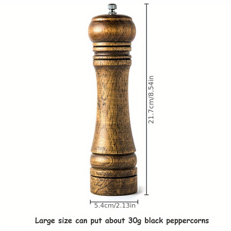 KEMORELA Wooden Manual Pepper Mill: Classic design, durable natural material, precise grinding, ergonomic, quality culinary accessory for kitchen and table.