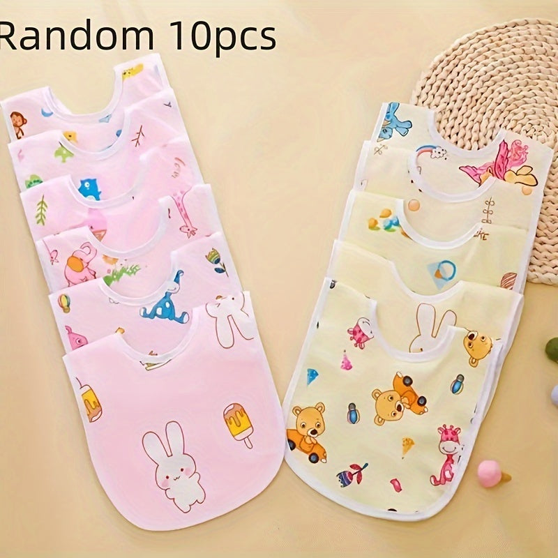 Random set of 8 or 10 crystal velvet bibs, pink and blue, U-shaped with pocket, ideal for baby meals.